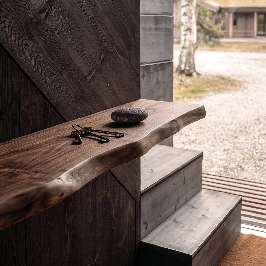 NATURA floating shelf in natural oak — organic profile on the wall