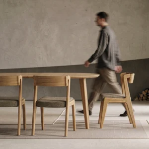 Mesa NORMA semiabierta con extensión — patas verticales roble macizo